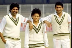Sachin Tendulkar with Kapil Dev and Mohammed Azharuddin