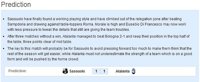 Sassuolo vs Atalanta - Statistical Preview