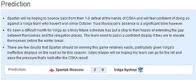 Spartak Moscow vs Volga Nyzhnyi: Statistical Preview