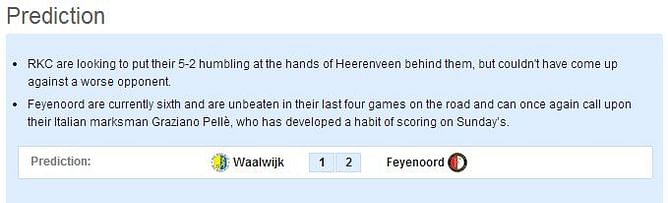 Waalwijk vs Feyenoord - Statistical Preview