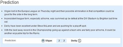 Wigan vs Derby: Statistical Preview
