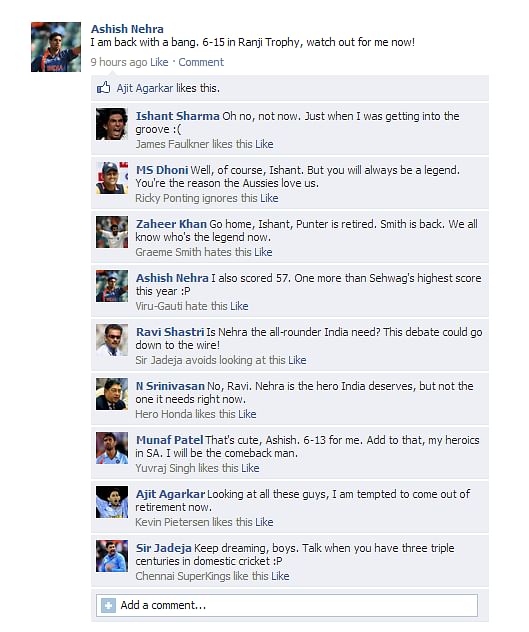 Fake FB Wall: Ashish Nehra hopes to make India comeback