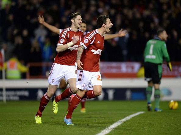 NOTTINGHAM, ENGLAND - DECEMBER 29:  Matt Derbyshire of Nottingham Forest celebrates scoring their second goal during the Sky Bet Championship match between Nottingham Forest and Leeds United at City Ground on December 29, 2013 in Nottingham, England,  (Photo by Tony Marshall/Getty Images)