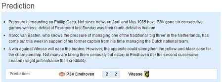 PSV Eindhoven-Vitesse Statistical Preview
