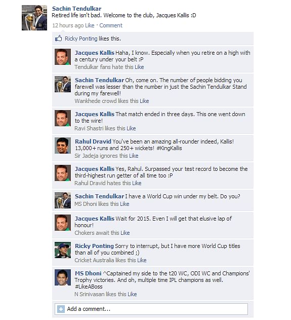 FB Wall: Sachin and Kallis troll each other