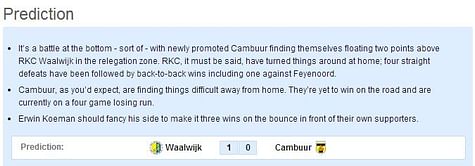 Waalwijk-Cambuur Statistical Preview
