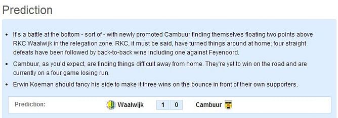 Waalwijk-Cambuur Statistical Preview