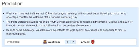 West Ham-Arsenal Statistical Preview