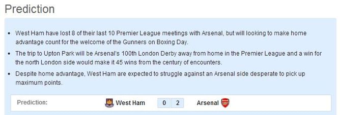 West Ham-Arsenal Statistical Preview