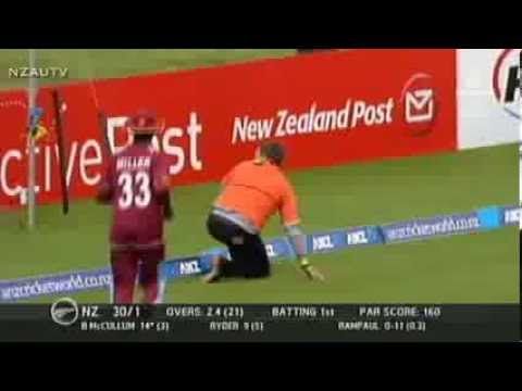 Video: Over-enthusiastic spectator attempts the catch of the century