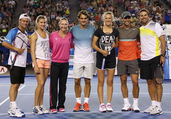 Lleyton Hewitt, Eugenie Bouchard, Samantha Stosur, Roger Federer, Victoria Azarenka, Rafael Nadal and Pat Rafter - it&#039;s house full at the 2014 Australian Open!