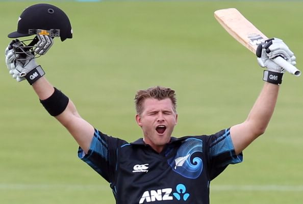 Corey Anderson after reaching the milestone in world record time