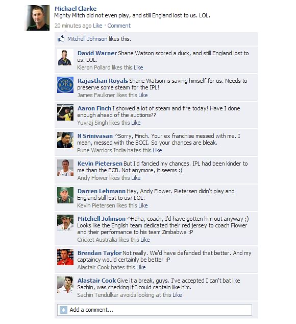 Fake FB Wall: Clarke rejoices ODI win; England get trolled