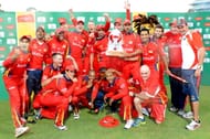 The Lions celebrate after the 2013 RAM Slam T20 Challenge Final