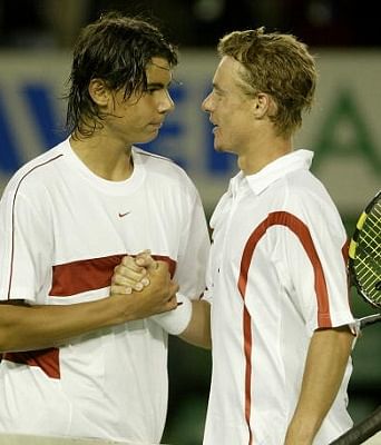 Rafael Nadal and Lleyton Hewitt at the 2004 Australian Open
