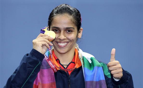 Saina Nehwal after winning the gold medal at the 2010 Commonwealth Games