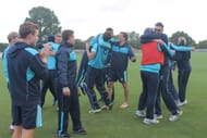 Scotland celebrates victory over Kenya to advance to the ICC CWC 2015