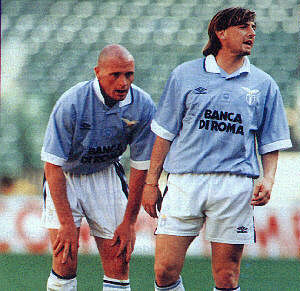 Giuseppi Signori (right) and Paul Gascoigne (left) formed the nucleus of a formidable Lazio side during the mid 1990&#039;s. The team, however, failed to win anything during their stint together. (Credit: giuseppesignori.tripod.com)