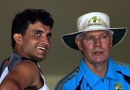 Indian cricketer Sourav Ganguly (L) spea