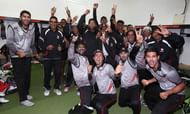 The UAE team celebrate after qualifying for the 2105 World Cup