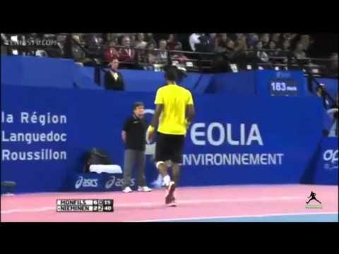 Video: Gael Monfils hits outrageous left-handed winner after falling down