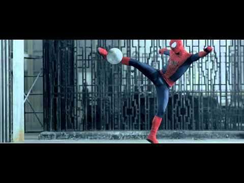 Andres Iniesta, Diego Lopez, Alvaro Arbeloa and Victor Valdes dress up as Spiderman for promotion