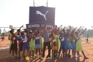 Ashley Westwood, coach of the Bengaluru FC, strikes a Bolt pose with participants of PUMA School of Speed