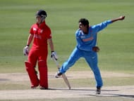 DUBAI, UNITED ARAB EMIRATES - FEBRUARY 22: Deepak Hooda of India bowls during the ICC U19 Cricket World Cup 2014 Quarter Final match between England and India at the Dubai Sports City Cricket Stadium on February 22, 2014 in Dubai, United Arab Emirates. (Photo by Francois Nel - IDI/IDI via Getty Images)