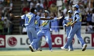 Javagal Srinath of India celebrates a wicket
