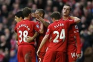 Jordan Henderson celebrates scoring the 4th goal with his teammates