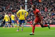 Sterling celebrating his goal against Arsenal