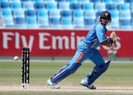 DUBAI, UNITED ARAB EMIRATES - FEBRUARY 17: Sarfaraz Khan of India bats during the ICC U19 Cricket World Cup 2014 match between India and Scotland at the Dubai Sports City Cricket Stadium on February 17, 2014 in Dubai, United Arab Emirates. (Photo by Francois Nel - IDI/IDI via Getty Images)