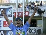LONDON, UNITED KINGDOM: India's captain Sourav Ganguly jubilates as he lifts the Natwest Trophy 13 July 2002 at Lord's in London after India beat England in a triangular series one-day final. AFP PHOTO/MARTYN HAYHOW (Photo credit should read MARTYN HAYHOW/AFP/Getty Images)