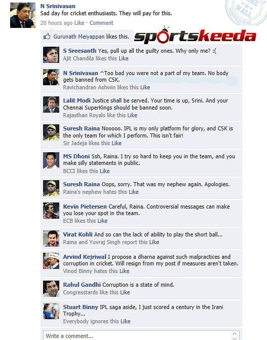 FB Wall: Srinivasan slams out at haters after IPL saga