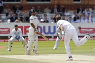 India's Suresh Raina (2nd L) avoids a bowled ball by England's Stuart Broad (R) during Day 5 of the first test match at Lord's Cricket Ground in London, on July 25, 2011. AFP PHOTO / IAN KINGTON