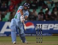 DURBAN, SOUTH AFRICA - SEPTEMBER 19: Yuvraj Singh of India hits a six of Andrew Flintoff of England during the final over of the innings during the ICC Twenty20 Cricket World Championship Super Eights match between England and India at Kingsmead on September 19, 2007 in Durban, South Africa. (Photo by Hamish Blair/Getty Images)