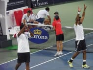 The Indo-Pak express celebrate after their win