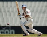 MELBOURNE, AUSTRALIA: Brad Hodge of Victoria drives the ball during his double century against India during their three-day match at the Melbourne Cricket Ground in Melbourne, 27 November 2003. Hodge made 264 runs. India will play the first Test against Australia in Brisbane 04 December. AFP PHOTO/Jack ATLEY (Photo credit should read JACK ATLEY/AFP/Getty Images)