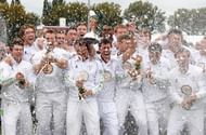 DERBY, ENGLAND - SEPTEMBER 14: Wayne Madsen and the Derbyshire team celebrate with the team after winning the second division title during the LV County Championship match between Derbyshire and Hampshire at The County Ground on September 14, 2012 in Derby, England. (Photo by Laurence Griffiths/Getty Images)