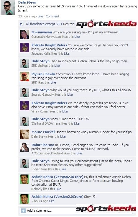 Fake FB Wall: Dale Steyn wants to switch teams in IPL