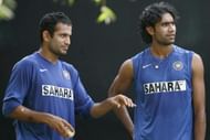 Indian cricketers Irfan Pathan (L) and M