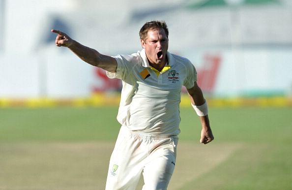 Ryan Harris of Australia celebrates as he takes the last wicket to win Australia on Day 5 of the third Test match between South Africa and Australia at Newlands in Capetown on March 5, 2014. AFP PHOTO / Luigi Bennett        (Photo credit should read Luigi Bennett/AFP/Getty Images)