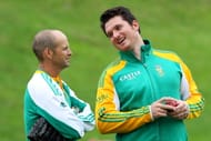 WELLINGTON, NEW ZEALAND - MARCH 24: Coach Gary Kirsten (L) and captain Graeme Smith of South Africa talk during day two of the Third Test match between New Zealand and South Africa at Basin Reserve on March 24, 2012 in Wellington, New Zealand.