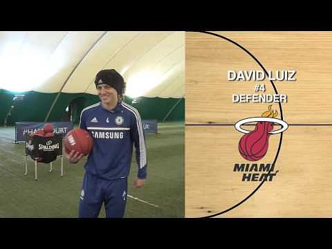 Chelsea players Eden Hazard, David Luiz, Petr Cech, Demba Ba and Andre Schurrle play basketball