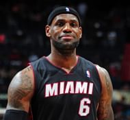 LeBron James #6 of the Miami Heat during a game against the Atlanta Hawks on April 12, 2014 at Philips Arena in Atlanta, Georgia.