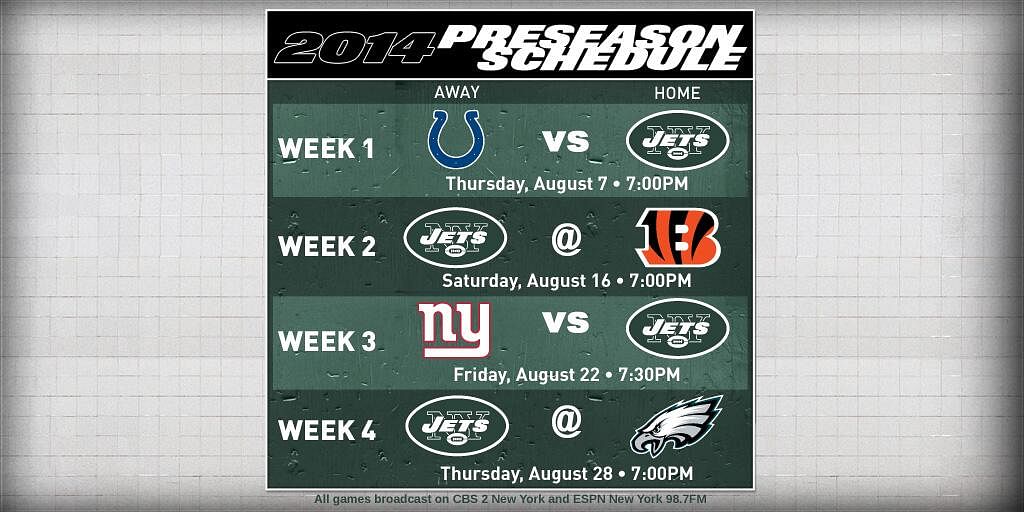 Jets Preseason schedule released Dates and times