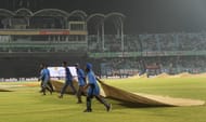 Ground staff wipe the dew from the grounds during the ICC World Twenty20