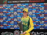DHAKA, BANGLADESH - APRIL 03: Erin Osborne of Australia pictured with the 'Player of the Match Award' after the ICC World Twenty20 Bangladesh 2014 Womens Semi Final match between Australia and West Indies at Sher-e-Bangla Mirpur Stadium on April 3, 2014 in Dhaka, Bangladesh. (Photo by Matthew Lewis-IDI/IDI via Getty Images)