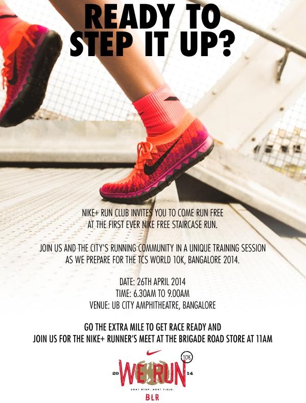 Nike Free Staircase Run on 26th April adds spice to TCS World 10K Bangalore 2014 preparations