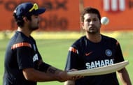 GWALIOR, INDIA - FEBRUARY 23: Sachin Tendulkar and Virat Kohli during the practice session in Gwalior on February 23, 2010. (Photo by Qamar Sibtain/India Today Group/Getty Images)